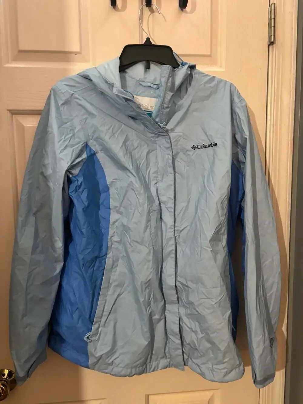 Columbia Women's Omni-Tech Waterproof Rain Jacket, Light Medium Blue XL